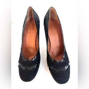 Lanvin charcoal grey round toe pumps